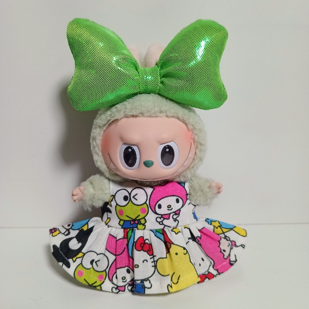 Custom Sanrio Keroppi My Melody Dress and Metallic Bow Made to fit Labubu